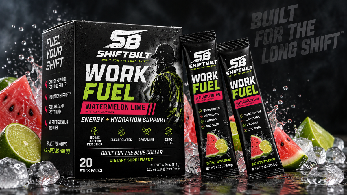 SHIFTBILT Work Fuel — Overtime Watermelon Lime | Zero Sugar Caffeinated Electrolyte Stick Packs, 20 Count